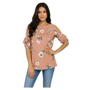 🌸 Open Shoulder Top Soft Mauve Floral Spring Blouse, New